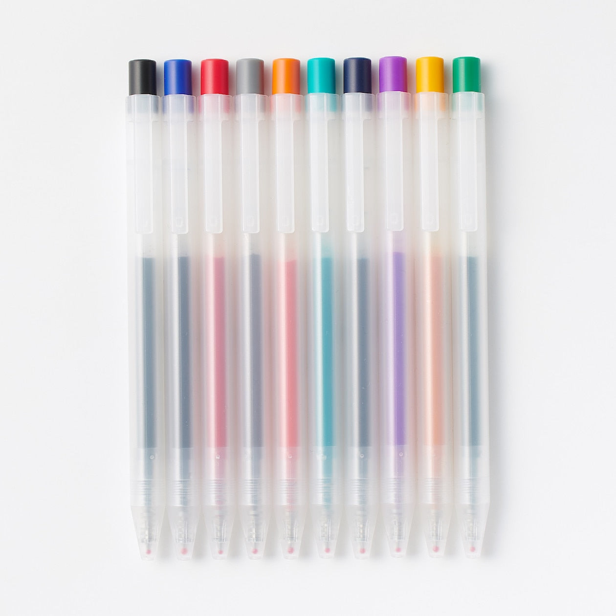 Set of 10 Mixed Colours - Smooth Gel Ink Retractable Ballpoint Pen 0.5mm