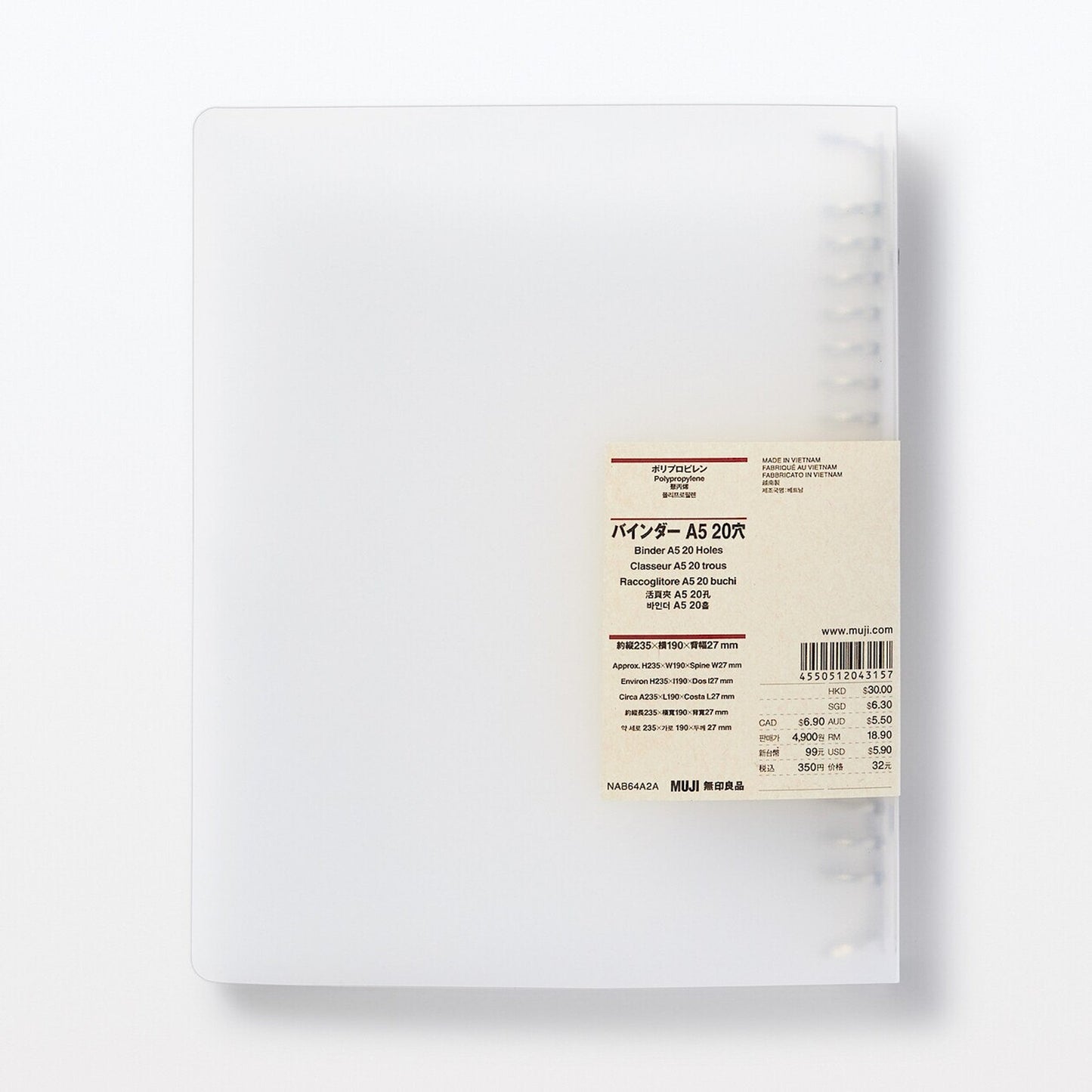 Polypropylene binder A5 20 Holes