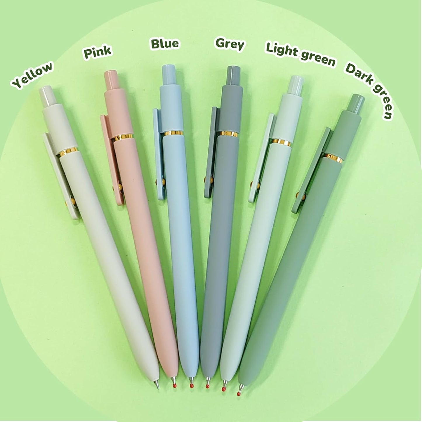 Gel Ink Pens Set, 0.5mm Fine Point Black Ink, Soft Silicone Grip, Retractable Design (6 Pcs Gold Morandi)