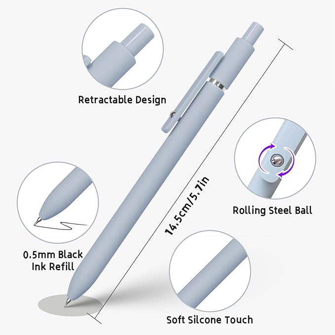 Gel Ink Pens Set, 0.5mm Fine Point Black Ink, Soft Silicone Grip, Retractable Design (10 Pcs Morandi)