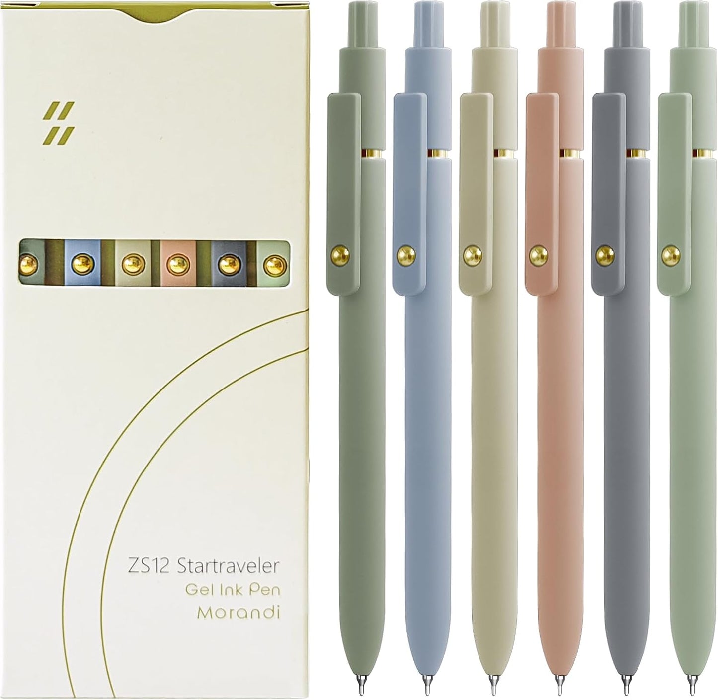 Gel Ink Pens Set, 0.5mm Fine Point Black Ink, Soft Silicone Grip, Retractable Design (6 Pcs Gold Morandi)
