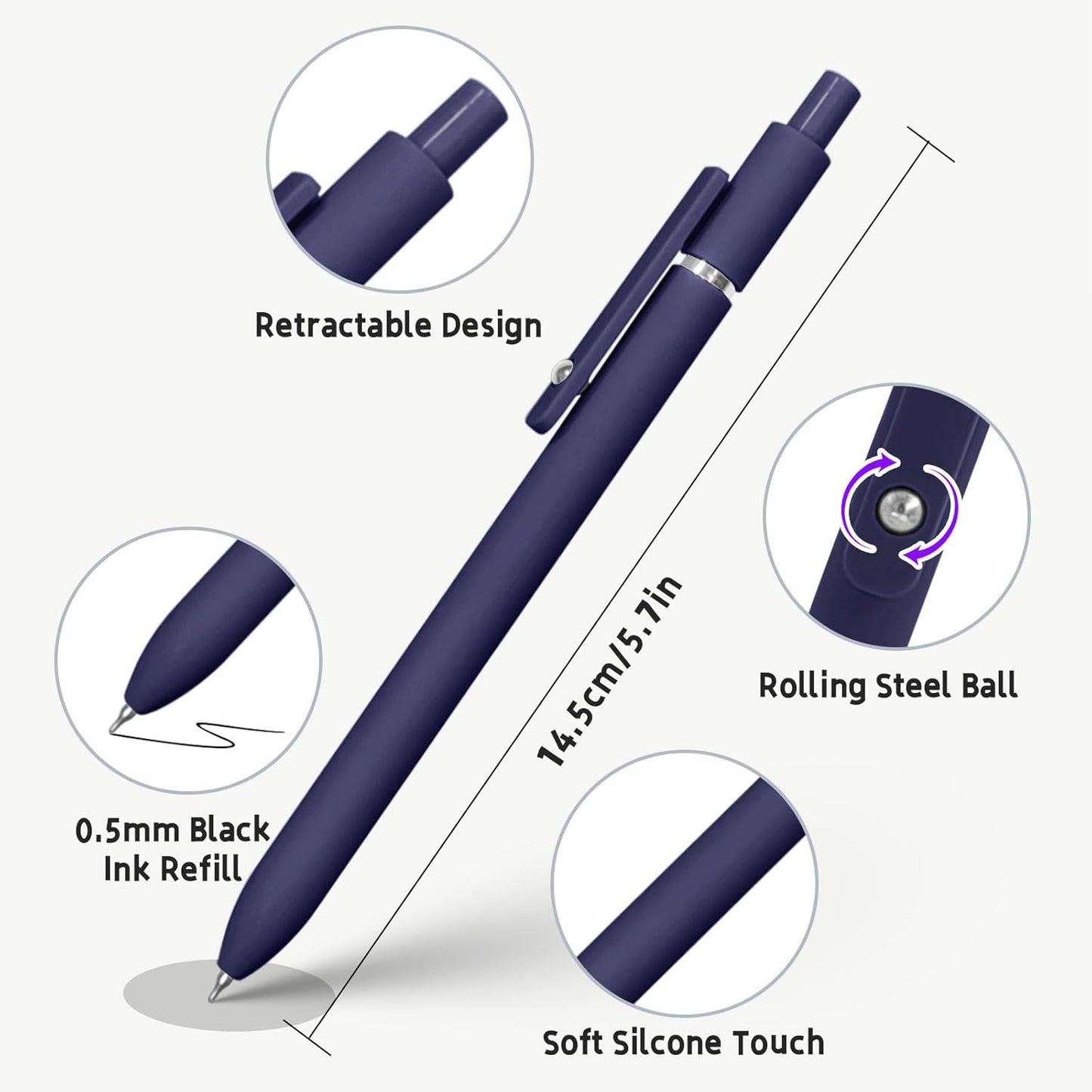 Gel Ink Pens Set, 0.5mm Fine Point Black Ink, Soft Silicone Grip, Retractable Design (10 Pcs Vintage)