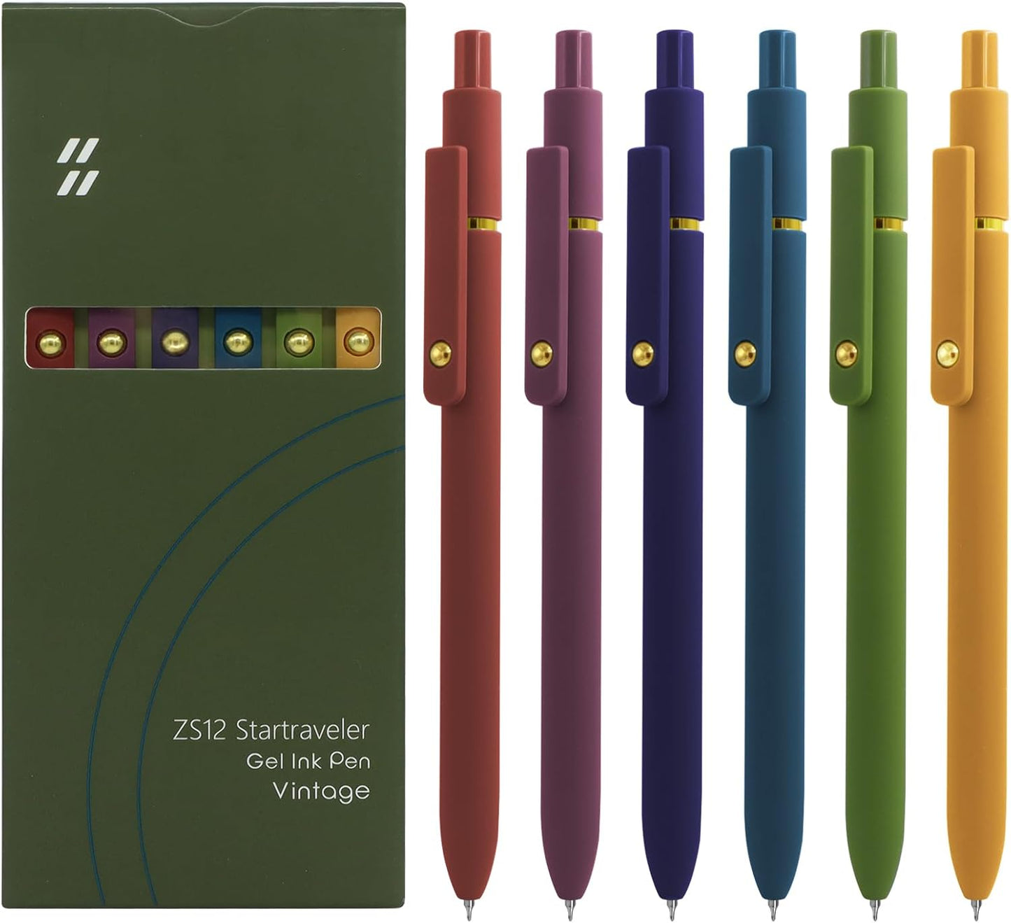 Gel Ink Pens Set, 0.5mm Fine Point Black Ink, Soft Silicone Grip, Retractable Design (6 Pcs Gold Vintage)