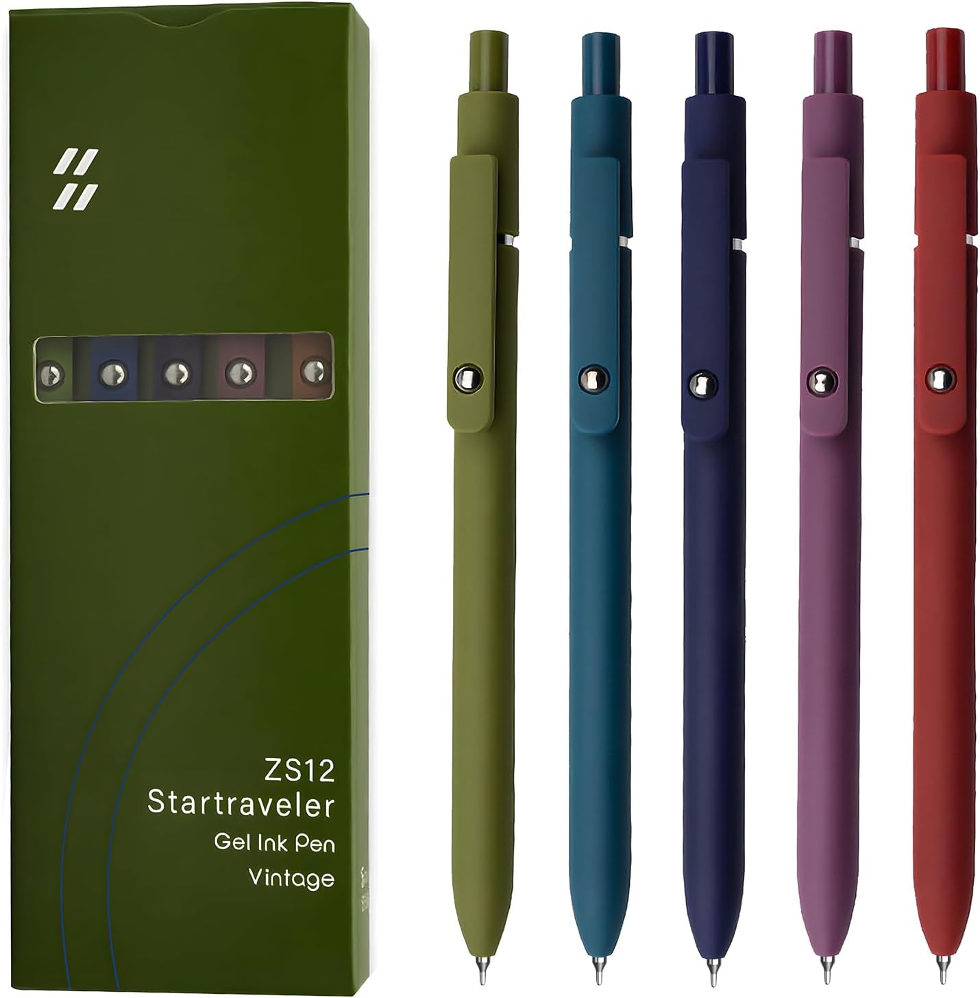 Gel Ink Pens Set, 0.5mm Fine Point Black Ink, Soft Silicone Grip, Retractable Design (5 Pcs Morandi)