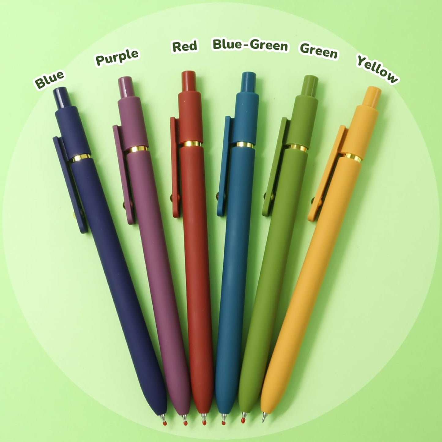 Gel Ink Pens Set, 0.5mm Fine Point Black Ink, Soft Silicone Grip, Retractable Design (6 Pcs Gold Vintage)