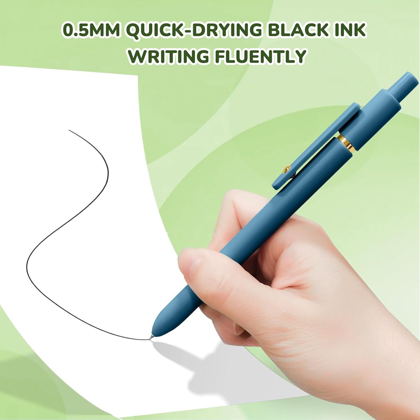 Gel Ink Pens Set, 0.5mm Fine Point Black Ink, Soft Silicone Grip, Retractable Design (6 Pcs Gold Vintage)