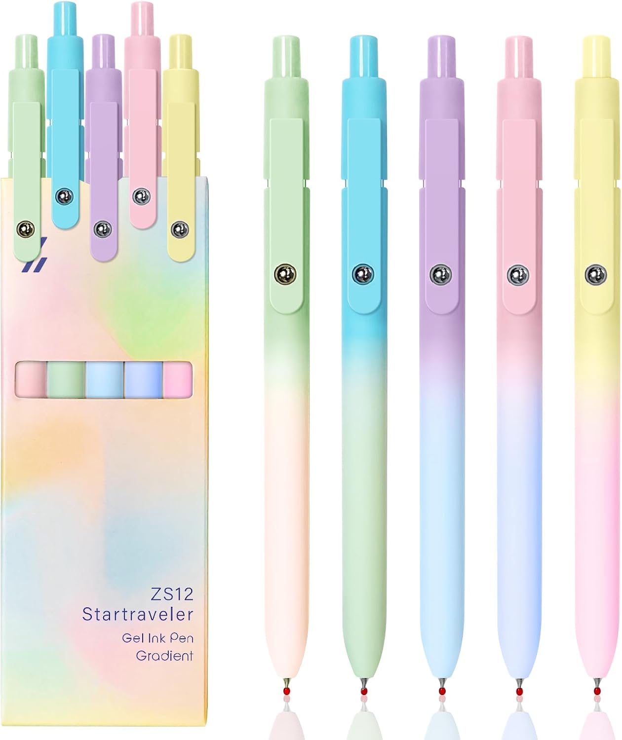 Aurora Gradient Gel Ink Pens – 0.5mm Fine Point | Black Ink | Retractable | 5-Pack