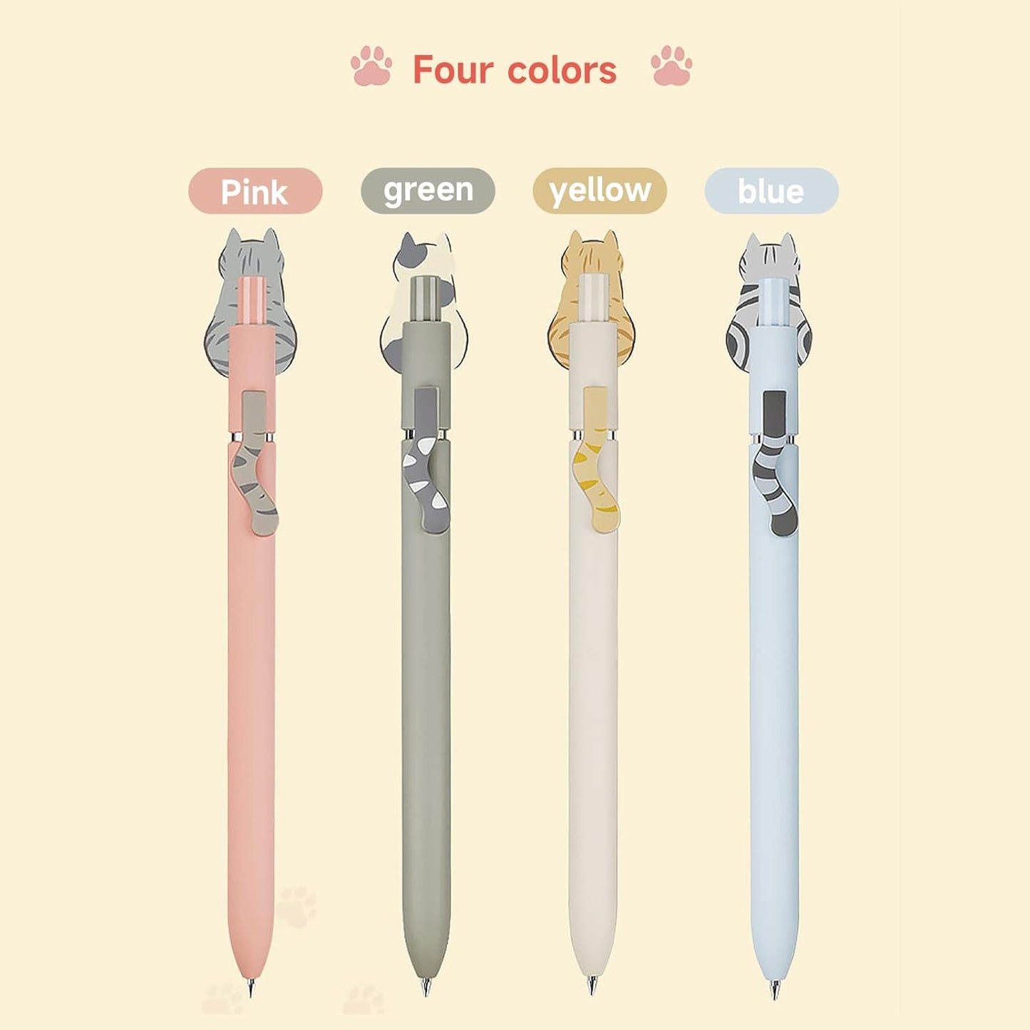 Gel Ink Pens – 0.5mm Fine Point Black Ink | Cat-Themed Pastel Set of 4