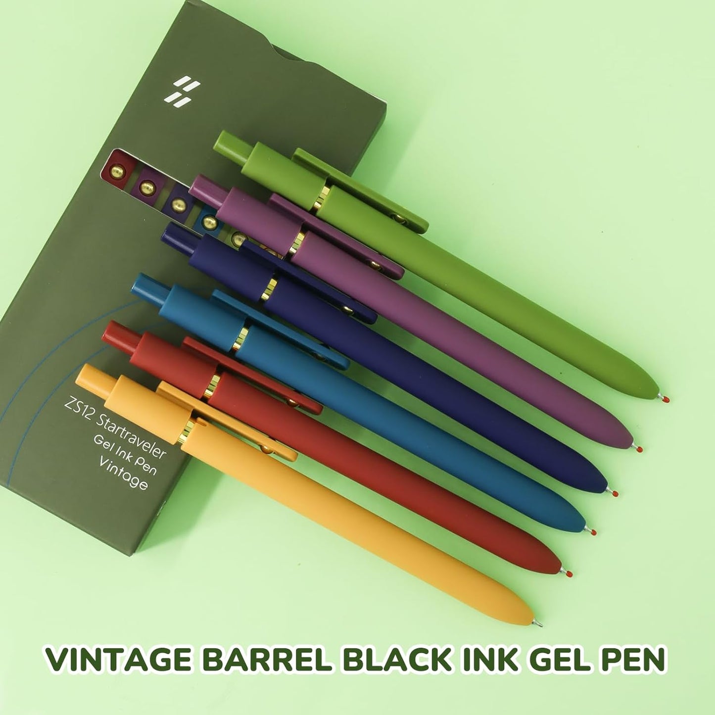 Gel Ink Pens Set, 0.5mm Fine Point Black Ink, Soft Silicone Grip, Retractable Design (6 Pcs Gold Vintage)