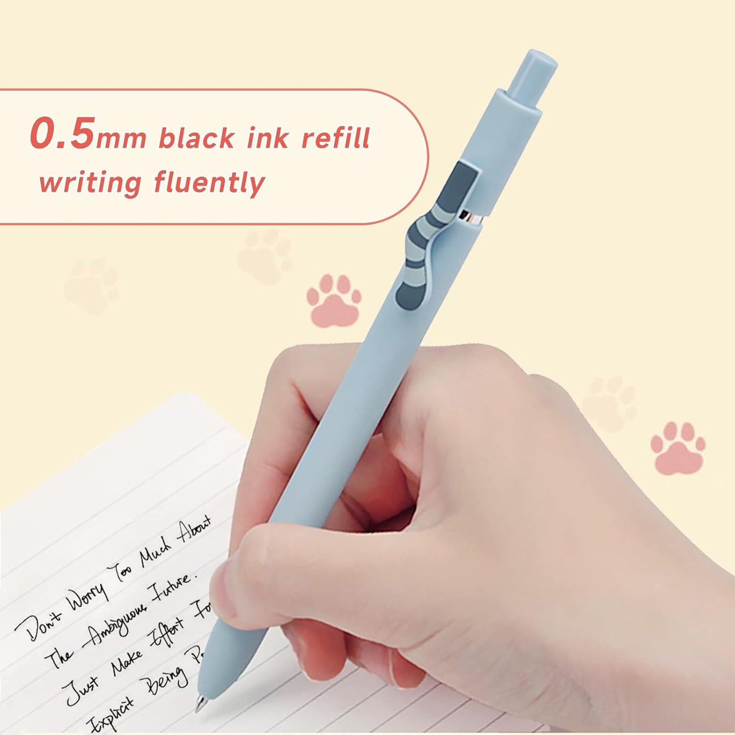 Gel Ink Pens – 0.5mm Fine Point Black Ink | Cat-Themed Pastel Set of 4