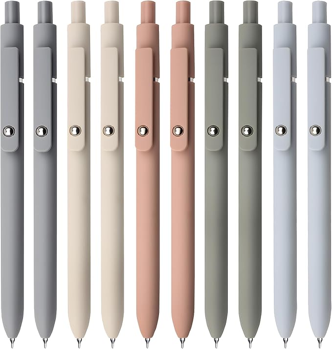 Gel Ink Pens Set, 0.5mm Fine Point Black Ink, Soft Silicone Grip, Retractable Design (10 Pcs Morandi)