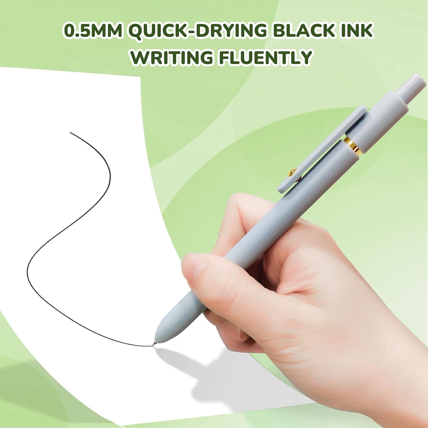 Gel Ink Pens Set, 0.5mm Fine Point Black Ink, Soft Silicone Grip, Retractable Design (6 Pcs Gold Morandi)