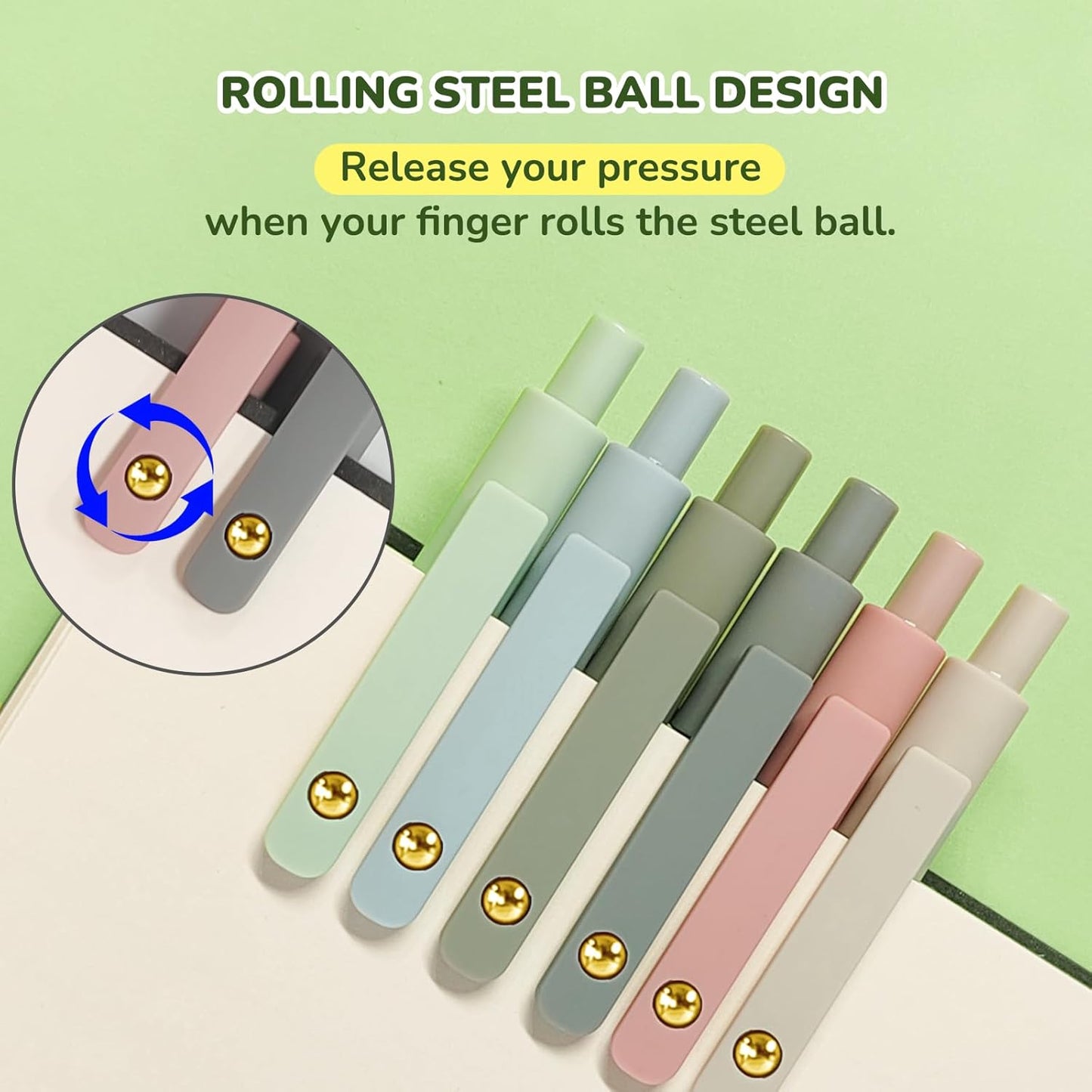 Gel Ink Pens Set, 0.5mm Fine Point Black Ink, Soft Silicone Grip, Retractable Design (6 Pcs Gold Morandi)