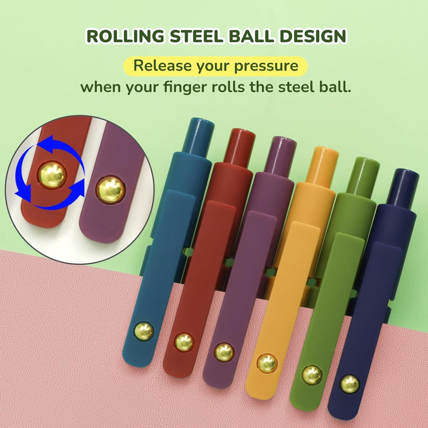 Gel Ink Pens Set, 0.5mm Fine Point Black Ink, Soft Silicone Grip, Retractable Design (6 Pcs Gold Vintage)