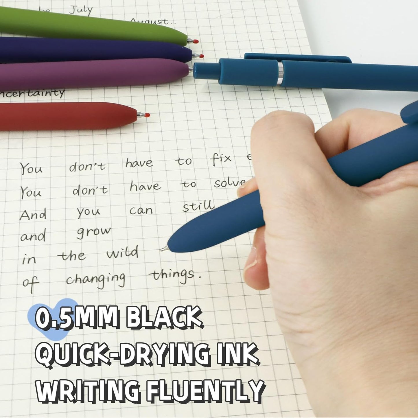 Gel Ink Pens Set, 0.5mm Fine Point Black Ink, Soft Silicone Grip, Retractable Design (5 Pcs Morandi)