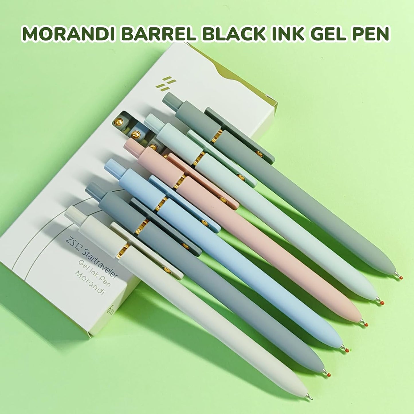 Gel Ink Pens Set, 0.5mm Fine Point Black Ink, Soft Silicone Grip, Retractable Design (6 Pcs Gold Morandi)