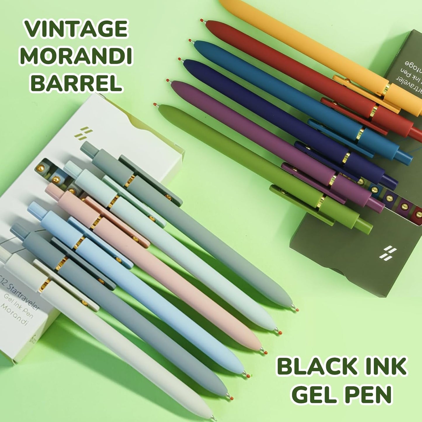 Gel Ink Pens Set 0.5mm – 12 Pcs Gold Morandi and Vintage Collection