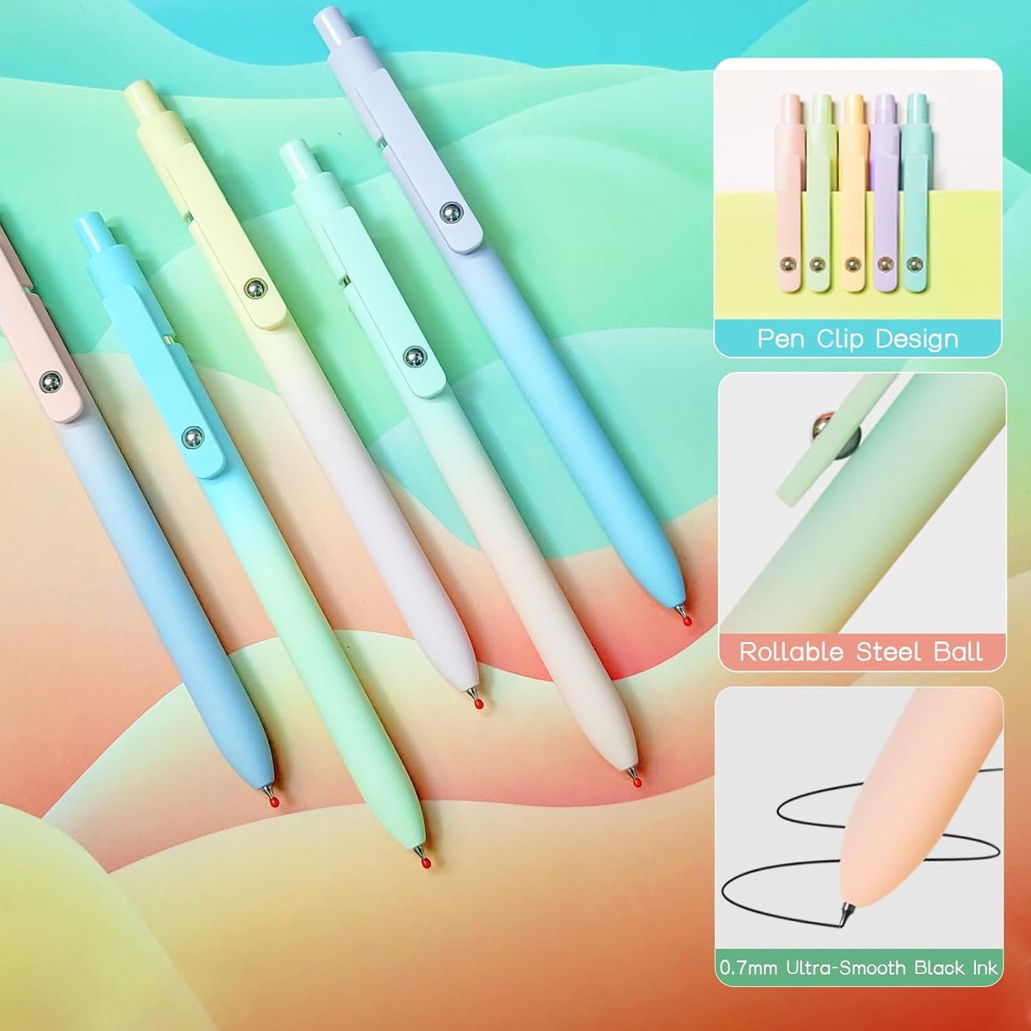 Aurora Gradient Gel Ink Pens – 0.5mm Fine Point | Black Ink | Retractable | 5-Pack