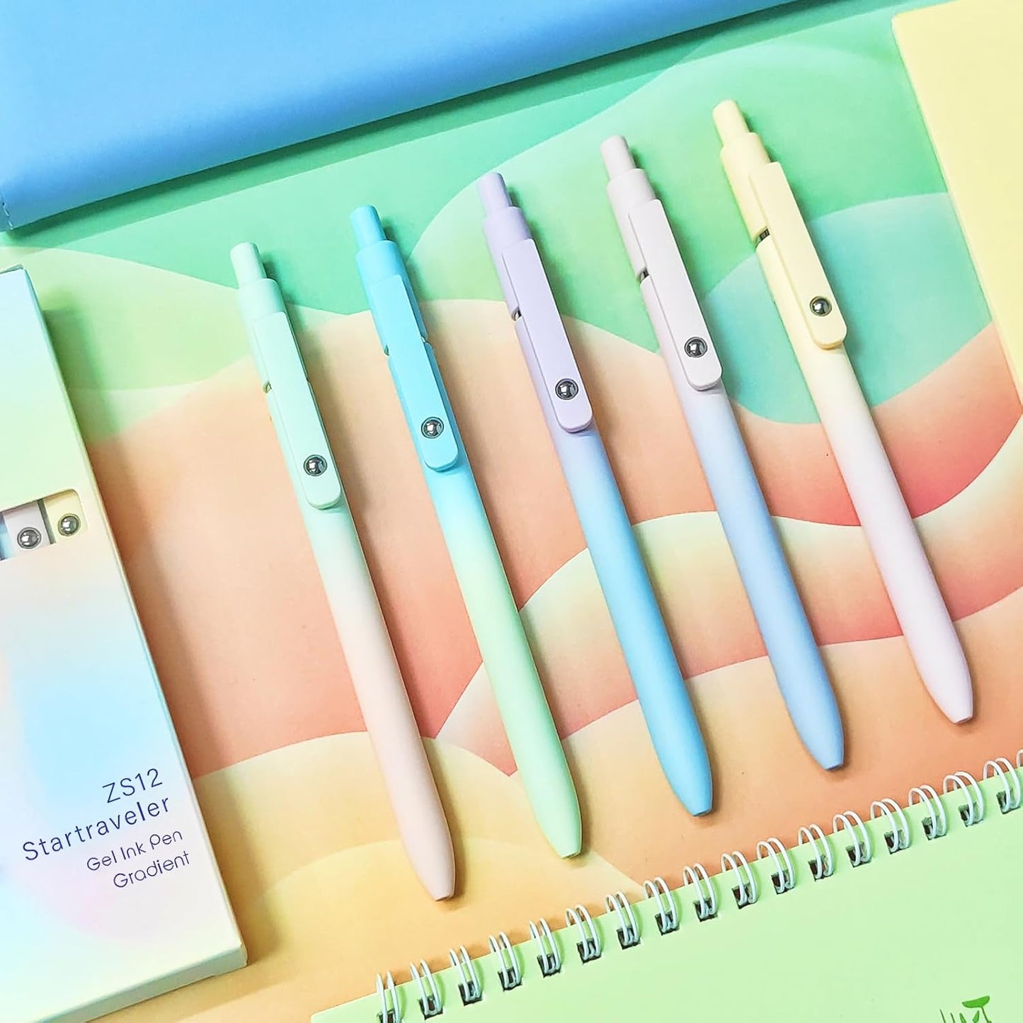 Aurora Gradient Gel Ink Pens – 0.5mm Fine Point | Black Ink | Retractable | 5-Pack