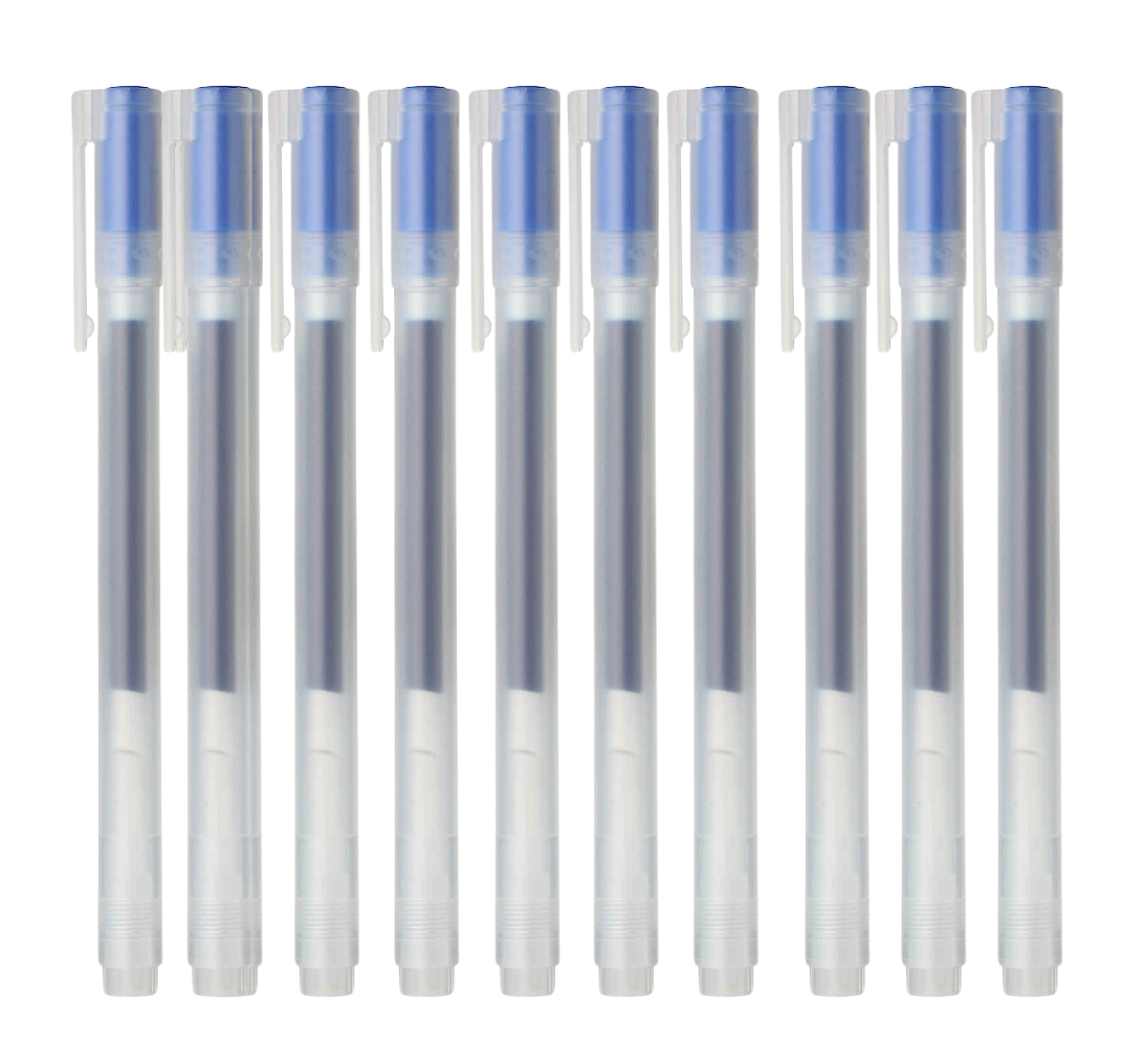 Set of 10 Gel Pens with Caps – 0.38 mm Tip