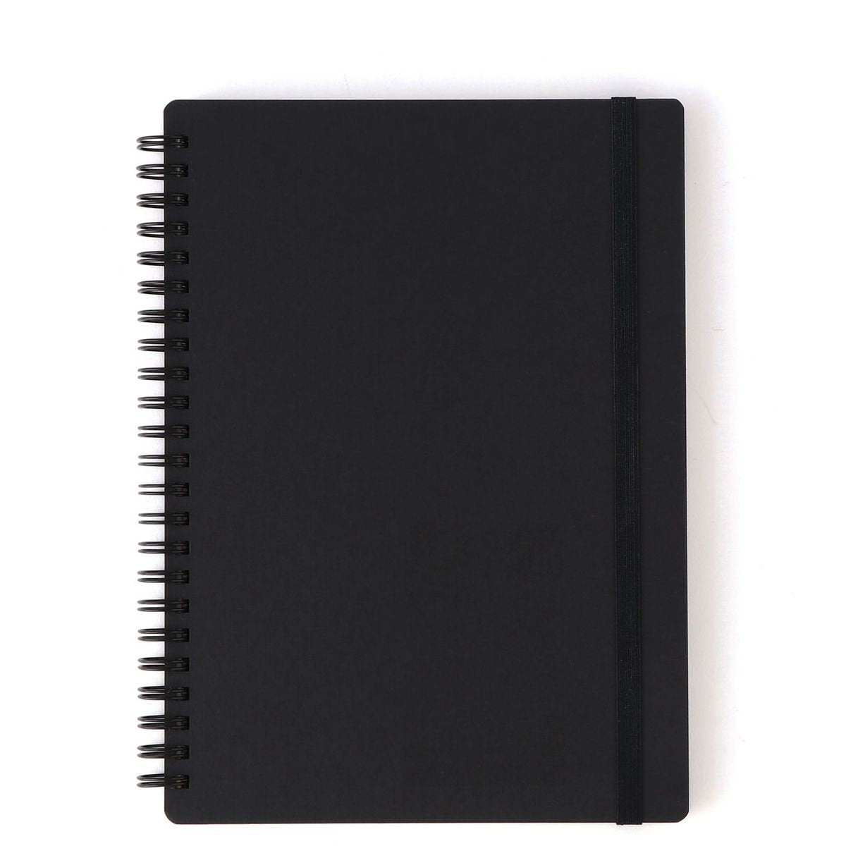 High Quality Paper Double Ring Notebook with Rubberband Black B6