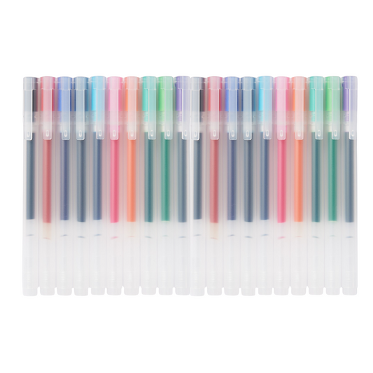 Muji Gel Ink Pen Set, 20 Pieces, 0.38mm and 0.5mm Tips, 10 Colours, Cap-Type