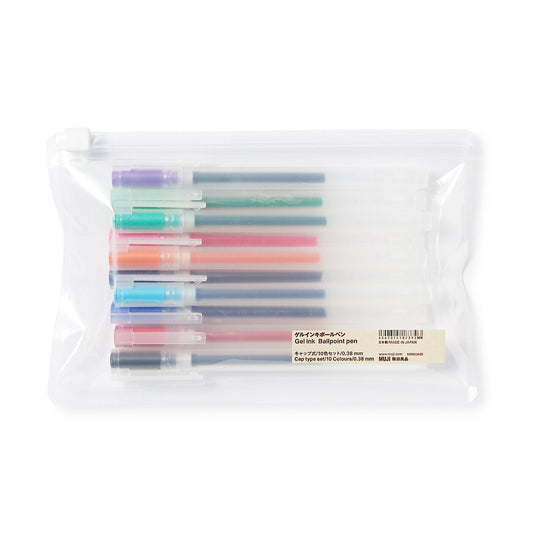 Gel Ink Ballpoint Cap Type Pen - Set of 10 (0.38) Colour