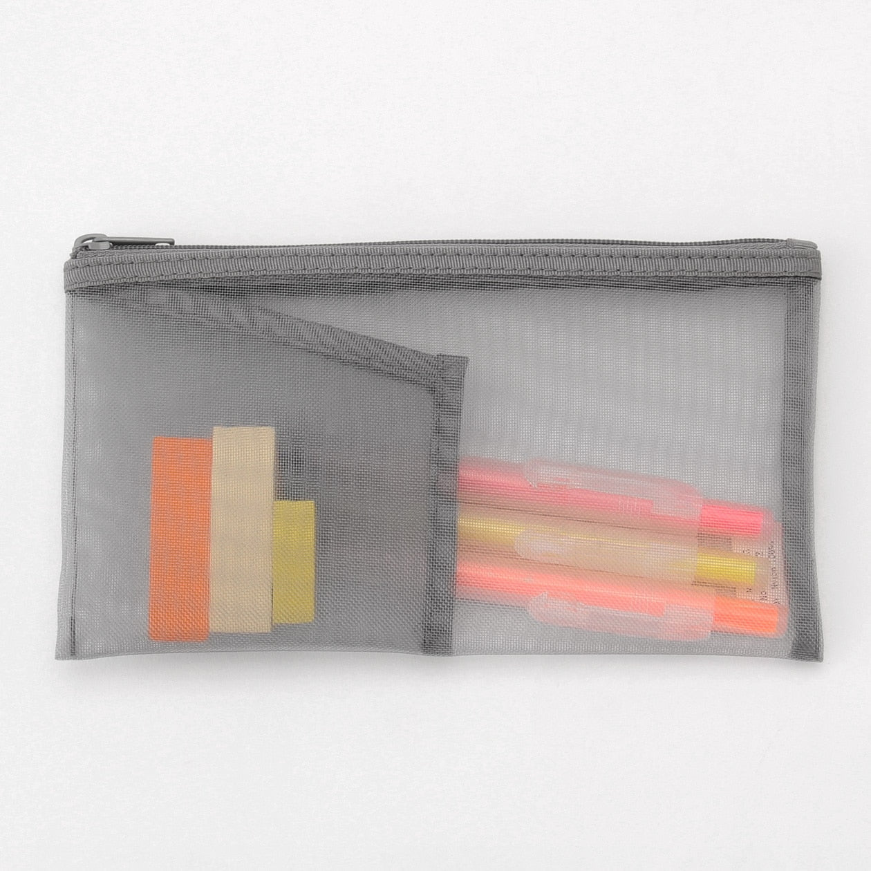 NYLON MESH PEN CASE WITH POCKET approx. 8*17 / Grey