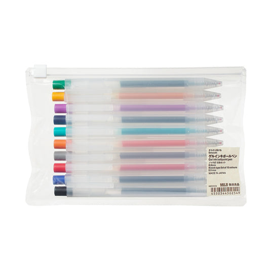 Set of 10 Mixed Colours - Smooth Gel Ink Retractable Ballpoint Pen 0.5mm