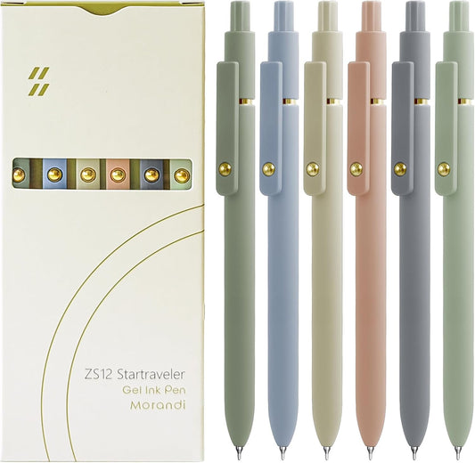 Gel Ink Pens Set, 0.5mm Fine Point Black Ink, Soft Silicone Grip, Retractable Design (6 Pcs Gold Morandi)