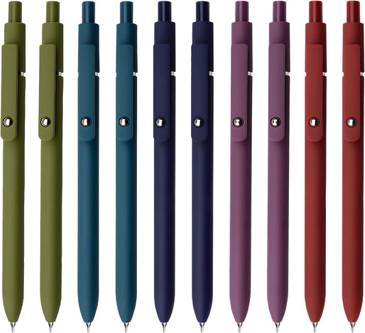 Gel Ink Pens Set, 0.5mm Fine Point Black Ink, Soft Silicone Grip, Retractable Design (10 Pcs Vintage)