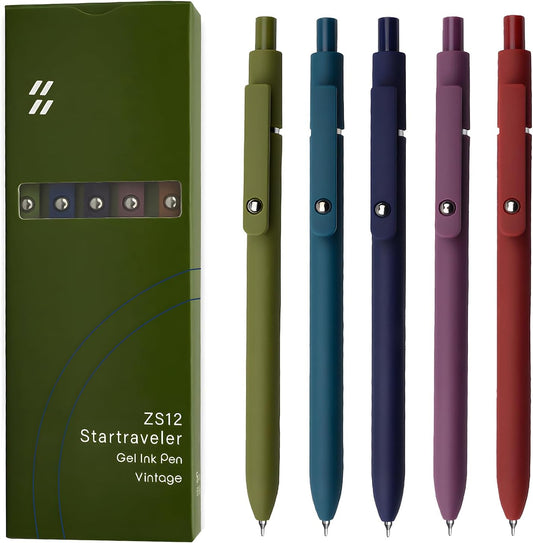 Gel Ink Pens Set, 0.5mm Fine Point Black Ink, Soft Silicone Grip, Retractable Design (5 Pcs Morandi)