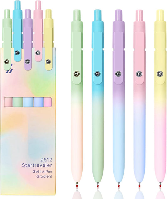 Aurora Gradient Gel Ink Pens – 0.5mm Fine Point | Black Ink | Retractable | 5-Pack