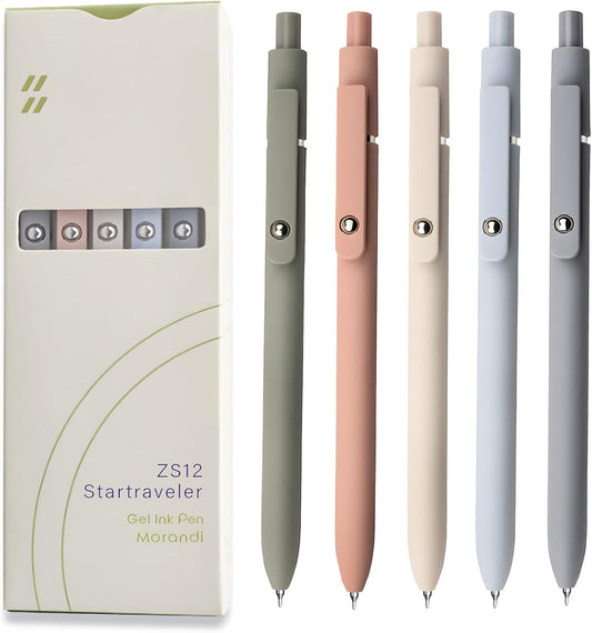 Gel Ink Pens Set, 0.5mm Fine Point Black Ink, Soft Silicone Grip, Retractable Design (5 Pcs Morandi) (Copy)