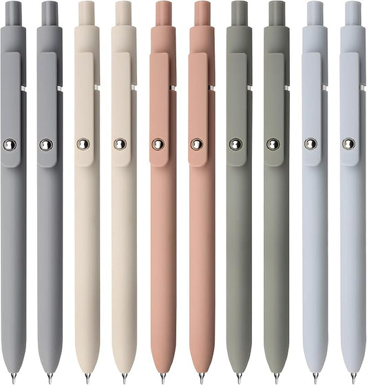 Gel Ink Pens Set, 0.5mm Fine Point Black Ink, Soft Silicone Grip, Retractable Design (10 Pcs Morandi)