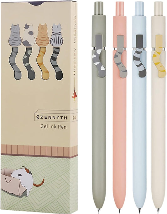 Gel Ink Pens – 0.5mm Fine Point Black Ink | Cat-Themed Pastel Set of 4