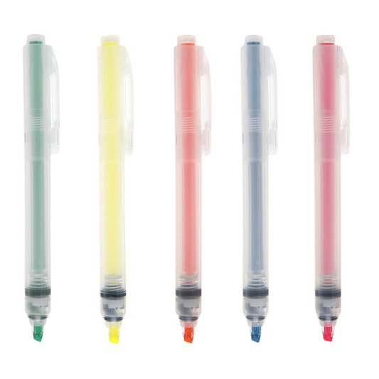 Retractable Highlighter Pen – Set of 5 (Orange, Pink, Green, Blue, Yellow)